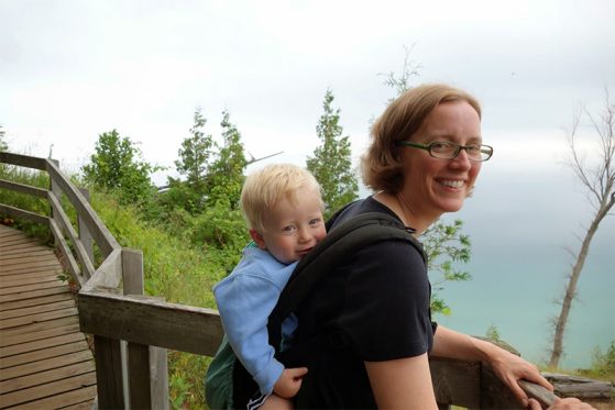 Meg Duffy with her son at Sleeping Bear National Lakeshore. 